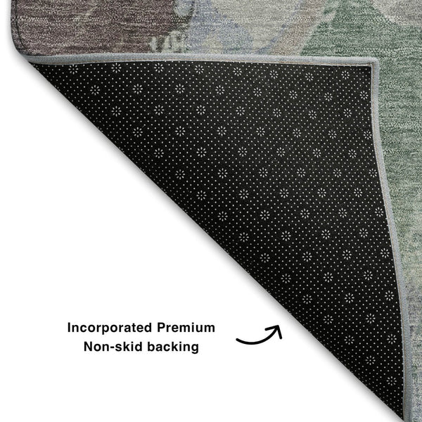 HomeRoots 10' X 14' Abstract Area Rug in Pale Aqua, Brown & Ivory - UV Protected, Washable, Stain Resistant Design 709600