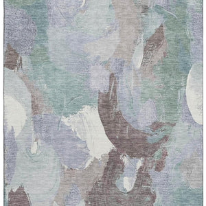 HomeRoots 10' X 14' Abstract Area Rug in Pale Aqua, Brown & Ivory - UV Protected, Washable, Stain Resistant Design 709600