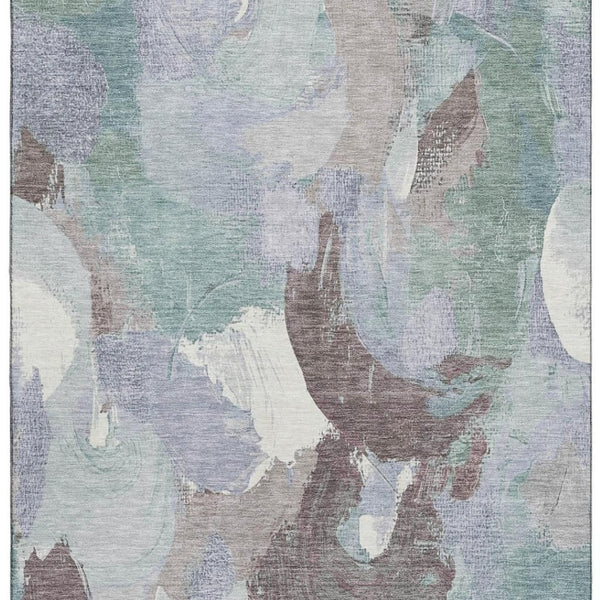 HomeRoots 10' X 14' Abstract Area Rug in Pale Aqua, Brown & Ivory - UV Protected, Washable, Stain Resistant Design 709600