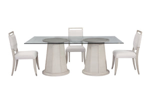 Basset Mirror Korey Round Dining Table - Stylish Modern Boho & Coastal Design With Glass Top For 4-6 Adults White Rubberwood,Mindi Veneers,Box Weave Cane,Glass 7096-700-887