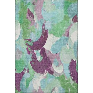 HomeRoots 5' X 8' Vibrant Teal Purple Green Abstract Washable Area Rug with UV Protection for Any Room 709602