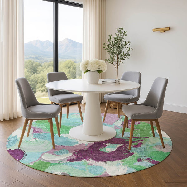 HomeRoots 8' X 10' Vibrant Teal, Purple & Green Abstract Washable Area Rug with Stain Resistance & UV Defense 709604