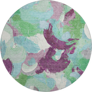 HomeRoots 8' X 10' Vibrant Teal, Purple & Green Abstract Washable Area Rug with Stain Resistance & UV Defense 709604