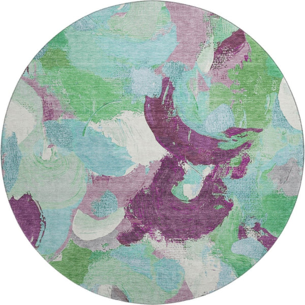 HomeRoots 8' X 10' Vibrant Teal, Purple & Green Abstract Washable Area Rug with Stain Resistance & UV Defense 709604