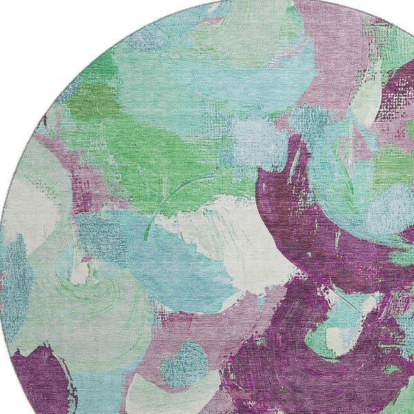 HomeRoots 8' X 10' Vibrant Teal, Purple & Green Abstract Washable Area Rug with Stain Resistance & UV Defense 709604