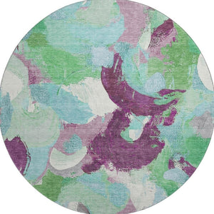 HomeRoots 8' X 10' Vibrant Teal, Purple & Green Abstract Washable Area Rug with Stain Resistance & UV Defense 709604