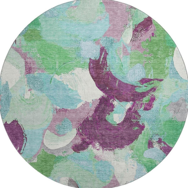 HomeRoots 8' X 10' Vibrant Teal, Purple & Green Abstract Washable Area Rug with Stain Resistance & UV Defense 709604