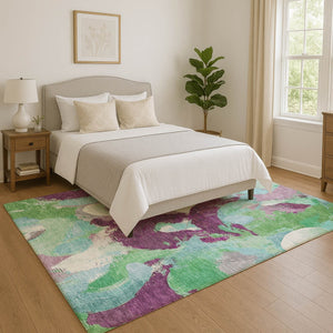 HomeRoots 10' X 14' Teal Purple Green Abstract Area Rug - Washable, Stain Resistant, UV Protected for Durability 709606