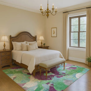 HomeRoots 10' X 14' Teal Purple Green Abstract Area Rug - Washable, Stain Resistant, UV Protected for Durability 709606
