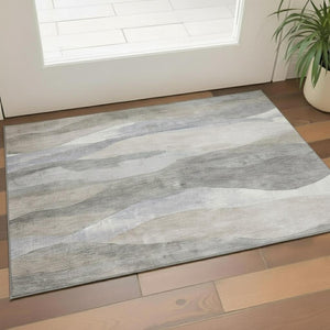 HomeRoots 5' X 8' Abstract Beige Gray Ivory Area Rug - Washable, UV Protected, Durable, Modern Design for Homes 709608