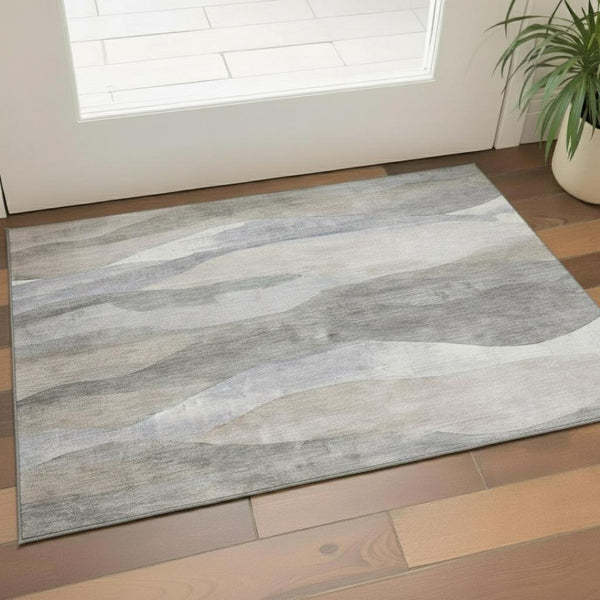 HomeRoots 5' X 8' Abstract Beige Gray Ivory Area Rug - Washable, UV Protected, Durable, Modern Design for Homes 709608
