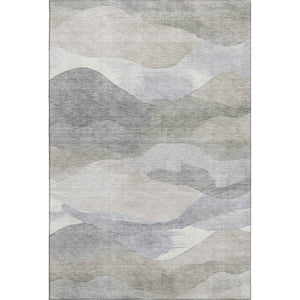 HomeRoots 8' Round Washable Abstract Rug in Beige, Gray & Ivory - UV Protected, Stain Resistant, Non-Slip Design 709609