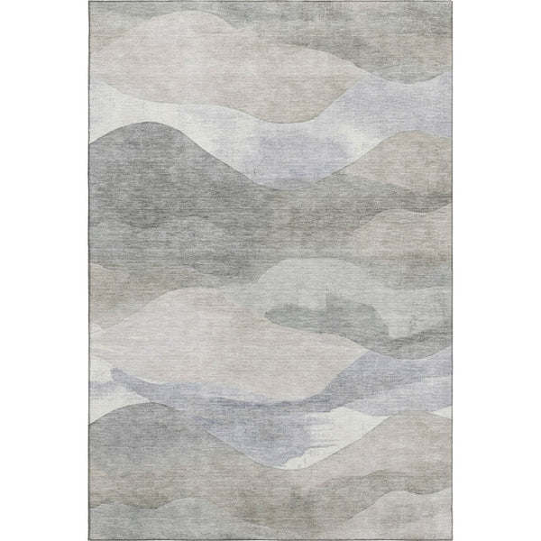 HomeRoots 8' Round Washable Abstract Rug in Beige, Gray & Ivory - UV Protected, Stain Resistant, Non-Slip Design 709609