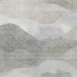 HomeRoots 8' Round Washable Abstract Rug in Beige, Gray & Ivory - UV Protected, Stain Resistant, Non-Slip Design 709609