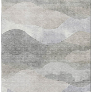 HomeRoots 8' Round Washable Abstract Rug in Beige, Gray & Ivory - UV Protected, Stain Resistant, Non-Slip Design 709609