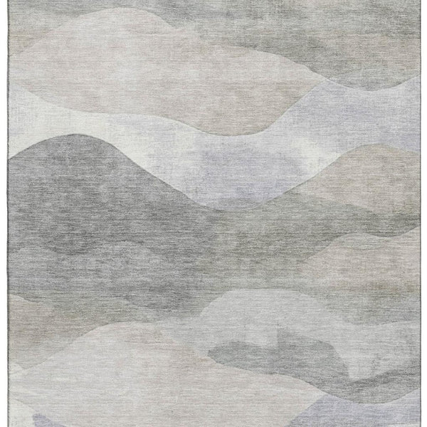 HomeRoots 8' Round Washable Abstract Rug in Beige, Gray & Ivory - UV Protected, Stain Resistant, Non-Slip Design 709609