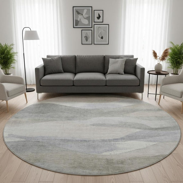 HomeRoots 8' X 10' Washable Area Rug - Modern Beige Gray Ivory Design with UV Protection for Active Homes 709610