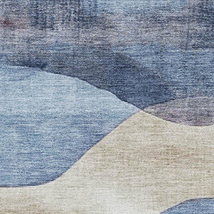 HomeRoots 5' X 8' Abstract Washable Area Rug in Denim Blue, Beige & Eggplant - UV Resistant & Soft Polyester 709614