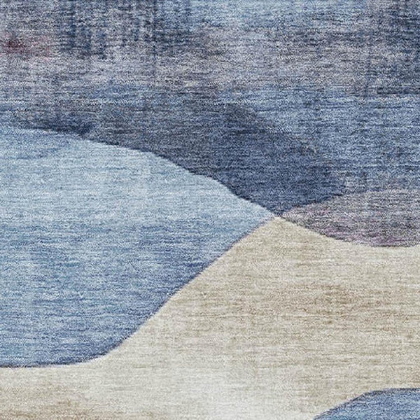 HomeRoots 5' X 8' Abstract Washable Area Rug in Denim Blue, Beige & Eggplant - UV Resistant & Soft Polyester 709614