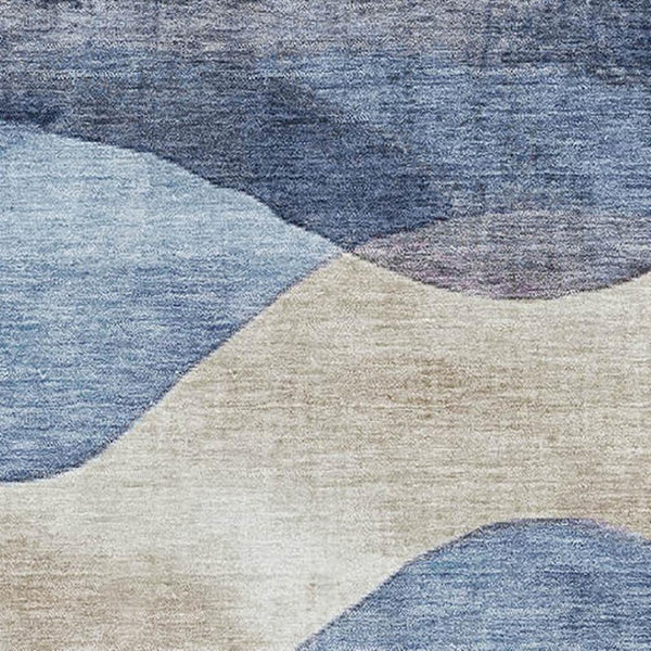 HomeRoots 8' Stylish Washable Round Rug in Denim Blue, Beige & Eggplant - UV Resistant, Durable & Versatile Design 709615