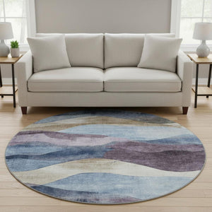 HomeRoots 8' X 10' Abstract Denim Blue Beige & Eggplant Area Rug - Soft, Stain-Resistant & UV Protected Design 709616