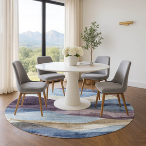 HomeRoots 8' X 10' Abstract Denim Blue Beige & Eggplant Area Rug - Soft, Stain-Resistant & UV Protected Design 709616