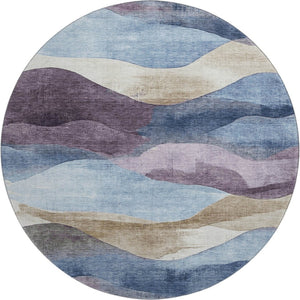 HomeRoots 8' X 10' Abstract Denim Blue Beige & Eggplant Area Rug - Soft, Stain-Resistant & UV Protected Design 709616