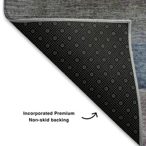 HomeRoots 8' X 10' Abstract Denim Blue Beige & Eggplant Area Rug - Soft, Stain-Resistant & UV Protected Design 709616