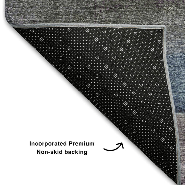 HomeRoots 8' X 10' Abstract Denim Blue Beige & Eggplant Area Rug - Soft, Stain-Resistant & UV Protected Design 709616