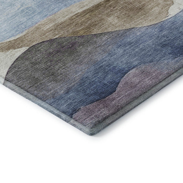 HomeRoots 8' X 10' Abstract Denim Blue Beige & Eggplant Area Rug - Soft, Stain-Resistant & UV Protected Design 709616
