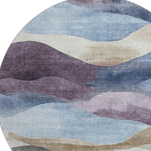 HomeRoots 8' X 10' Abstract Denim Blue Beige & Eggplant Area Rug - Soft, Stain-Resistant & UV Protected Design 709616
