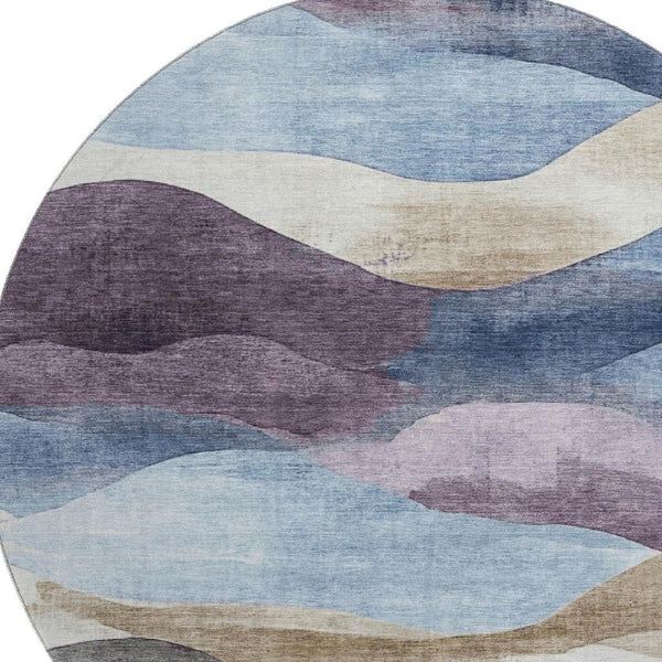 HomeRoots 8' X 10' Abstract Denim Blue Beige & Eggplant Area Rug - Soft, Stain-Resistant & UV Protected Design 709616