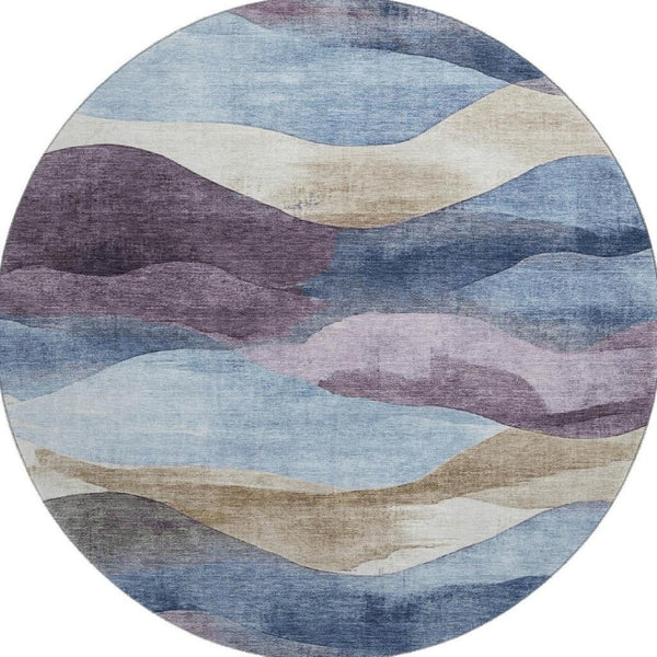 HomeRoots 8' X 10' Abstract Denim Blue Beige & Eggplant Area Rug - Soft, Stain-Resistant & UV Protected Design 709616