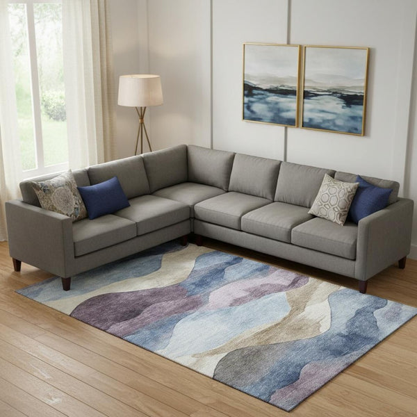 HomeRoots 10' X 14' Washable Denim Blue & Eggplant Area Rug - Durable, Non-Slip, UV Protected, Modern Style! 709618
