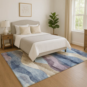 HomeRoots 10' X 14' Washable Denim Blue & Eggplant Area Rug - Durable, Non-Slip, UV Protected, Modern Style! 709618