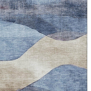 HomeRoots 10' X 14' Washable Denim Blue & Eggplant Area Rug - Durable, Non-Slip, UV Protected, Modern Style! 709618