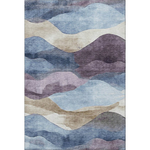 HomeRoots 10' X 14' Washable Denim Blue & Eggplant Area Rug - Durable, Non-Slip, UV Protected, Modern Style! 709618
