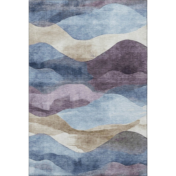 HomeRoots 10' X 14' Washable Denim Blue & Eggplant Area Rug - Durable, Non-Slip, UV Protected, Modern Style! 709618