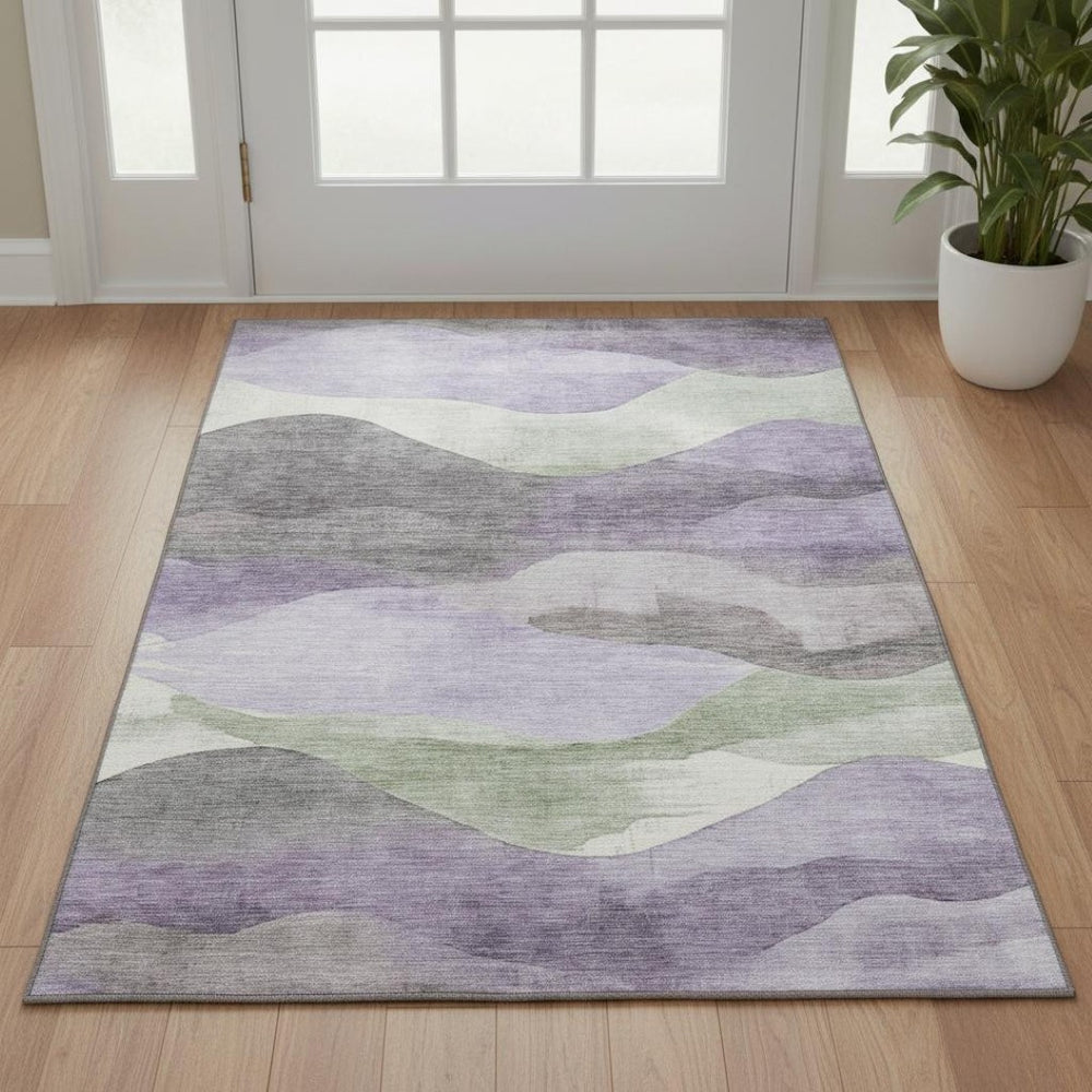 HomeRoots 5' X 8' Abstract Washable Area Rug in Purple, Sage & Gray - UV Protected, Durable & Stylish Design 709620
