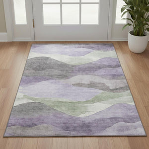 HomeRoots 5' X 8' Abstract Washable Area Rug in Purple, Sage & Gray - UV Protected, Durable & Stylish Design 709620