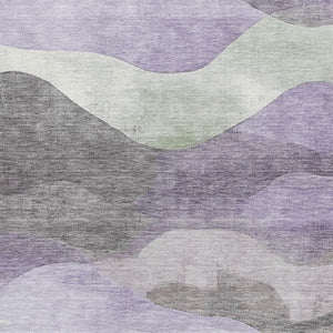 HomeRoots 8' Purple Sage and Gray Abstract Washable Round Rug with Non-Slip Backing and UV Protection 709621