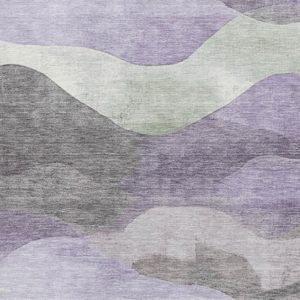 HomeRoots 8' Purple Sage and Gray Abstract Washable Round Rug with Non-Slip Backing and UV Protection 709621