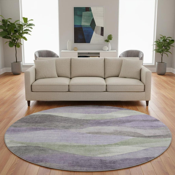 HomeRoots 8' X 10' Washable Purple Sage and Gray Abstract Area Rug with UV Protection - Stylish & Durable Design 709622