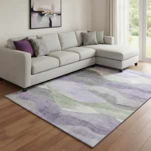 HomeRoots 9' X 12' Purple Sage and Gray Abstract Area Rug - Washable, UV Protected, Ideal for Kids & Pets! 709623