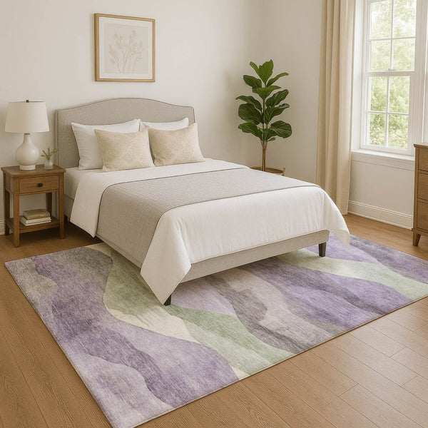 HomeRoots 9' X 12' Purple Sage and Gray Abstract Area Rug - Washable, UV Protected, Ideal for Kids & Pets! 709623