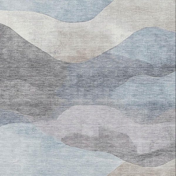 HomeRoots 5' X 8' Stylish Sky Blue Beige & Ivory Abstract Machine-Washable Area Rug with UV Protection 709626