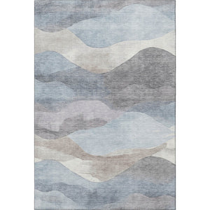 HomeRoots 5' X 8' Stylish Sky Blue Beige & Ivory Abstract Machine-Washable Area Rug with UV Protection 709626