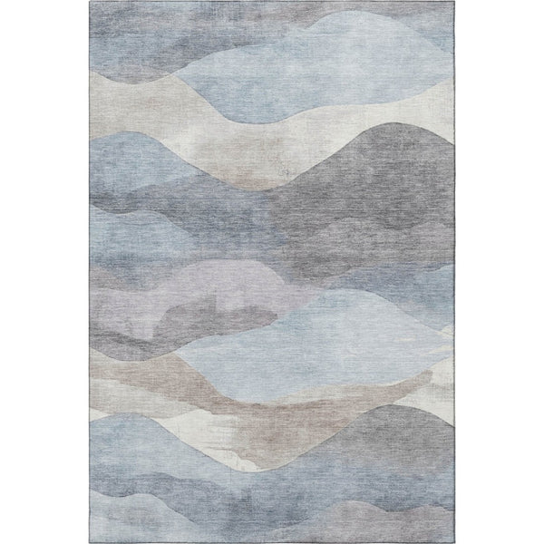 HomeRoots 5' X 8' Stylish Sky Blue Beige & Ivory Abstract Machine-Washable Area Rug with UV Protection 709626