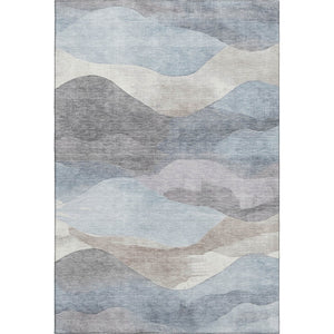 HomeRoots 8' Versatile Sky Blue Beige & Ivory Abstract Washable Round Rug with UV Protection for Any Space 709627