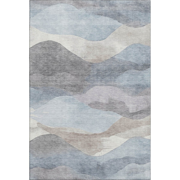 HomeRoots 8' Versatile Sky Blue Beige & Ivory Abstract Washable Round Rug with UV Protection for Any Space 709627